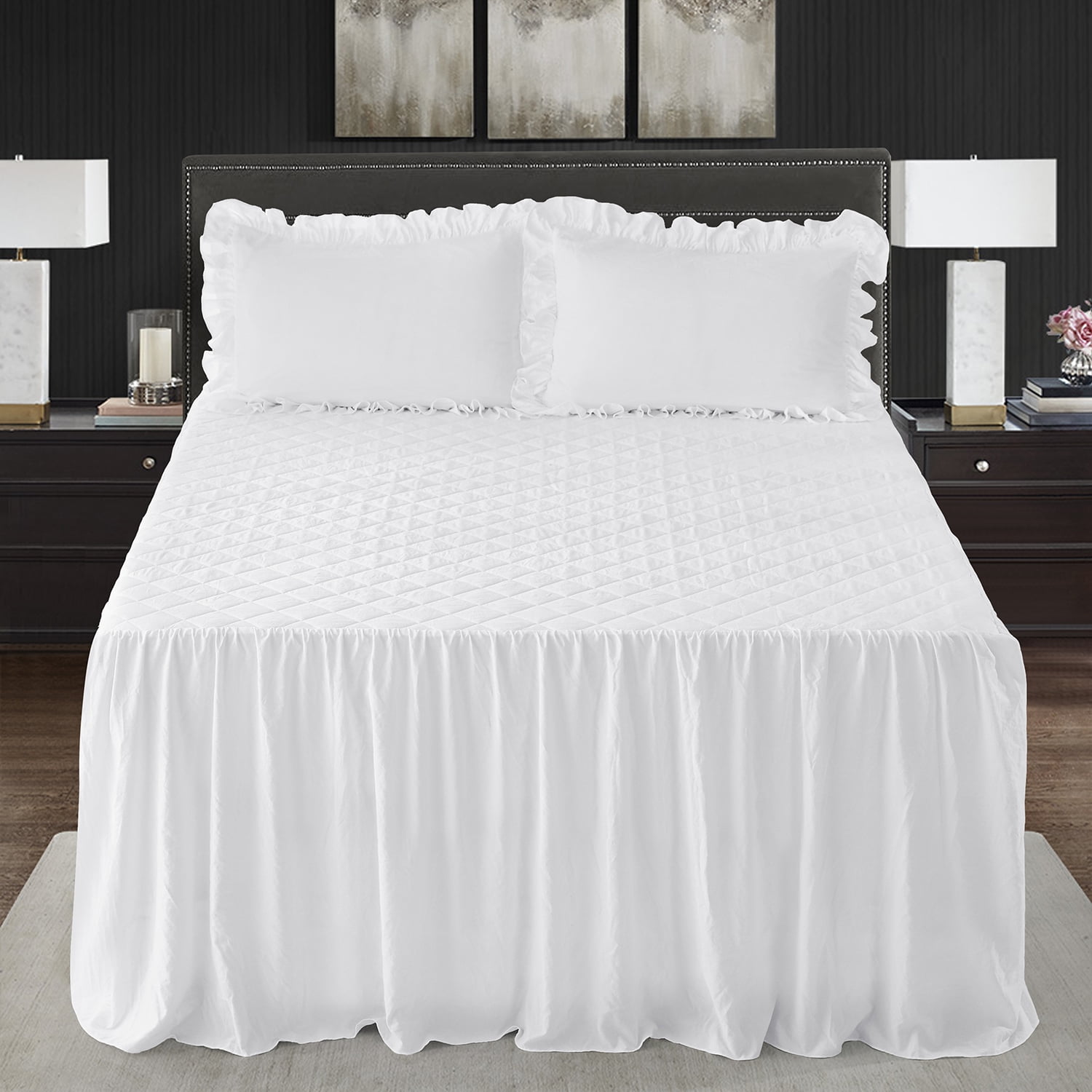 Homechoice 3Piece Shabby Chic Queen Ruffle Skirt Bedspread Coverlet