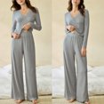 thumbnail image 4 of SwiftWear Women's Soft Cotton Blend Lounge Set Comfy Wide Leg Pajamas V-Neck Relaxed Two Piece Loungewear, Gray, 4 of 7