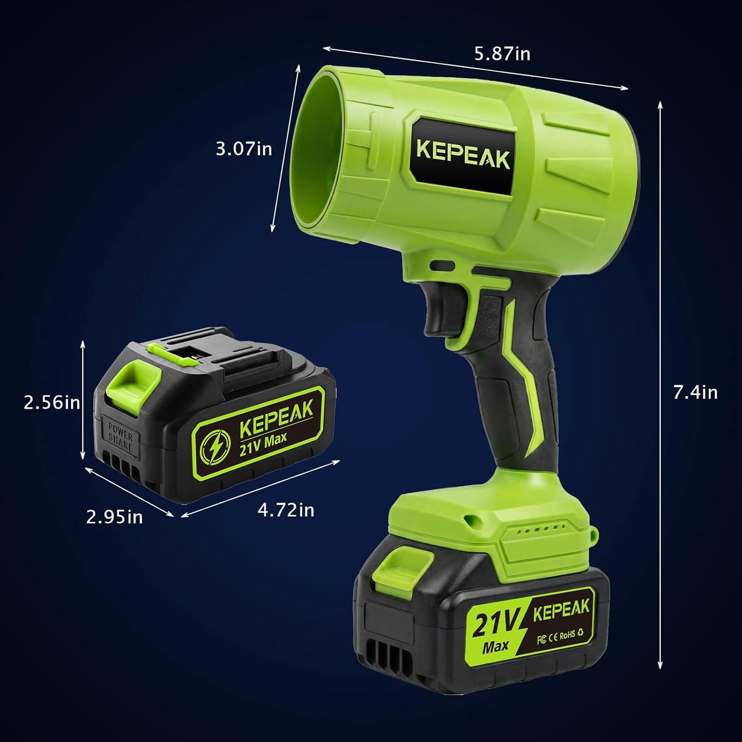 Leaf Blower Cordless, KEPEAK Brushed Electric Leaf Blower with 2 * 4.0Ah Battery, for Garden, Patio, Lawn Care, Gift for Men Dad Husband Fathers (Green)