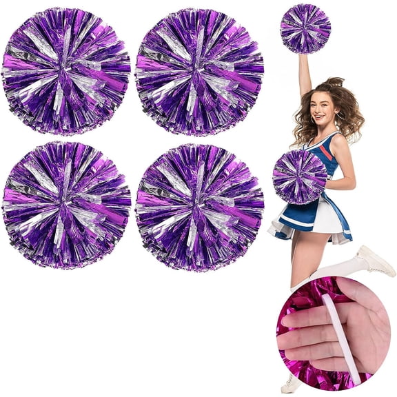 LINLIN Cheerleader Pom Poms 4 Pack Sports Dance Cheering Plastic Metallic Cheerleading Pom Poms for Kids Adults