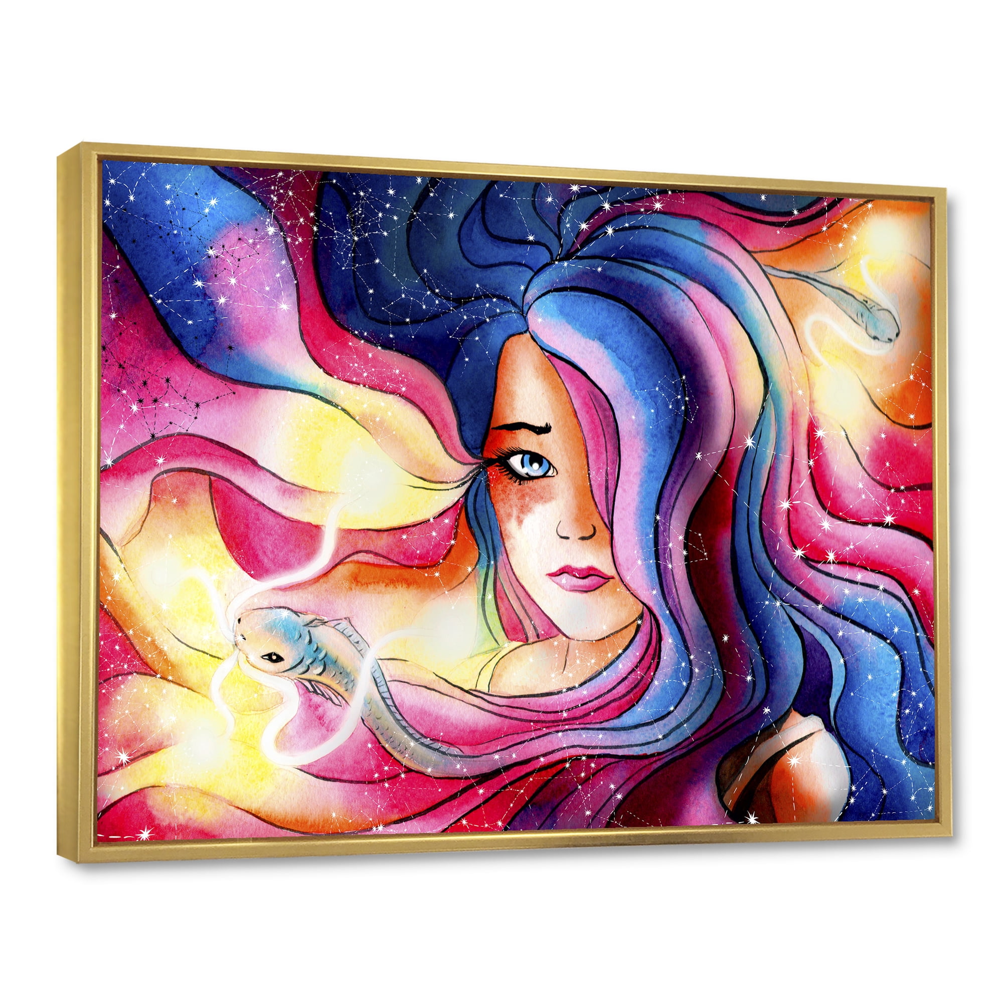 Designart 'The Girl Portrait With The Glowing Hair' Modern Framed Canvas Wall Art Print