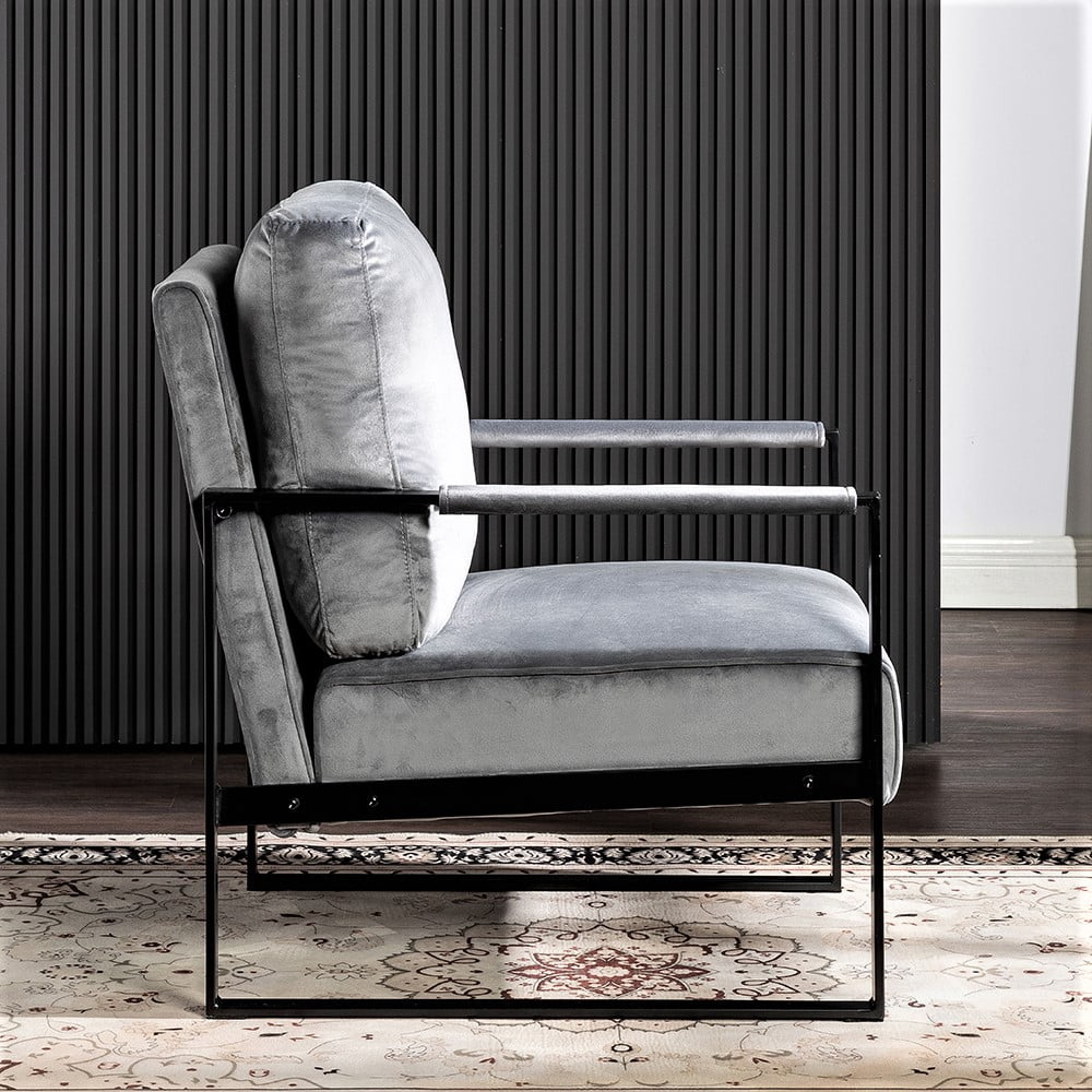 US Pride Furniture Hosam 25.4" Velvet Upholstery Metal Arms Chair Gray