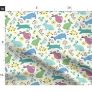 Rabbits Floral Spring Easter Bunny Woodland Fabric Printed by Spoonflower BTY