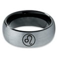 thumbnail image 2 of Tungsten Horoscope Leo Band Ring 8mm Men Women Comfort Fit Black Dome Brushed Gray Polished Size 9.5, 2 of 4