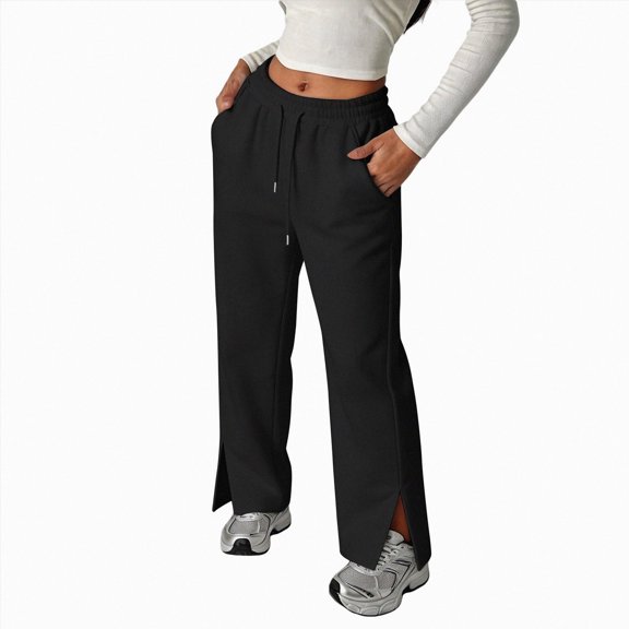 gibobby Girls Sweatpants, Running Casual Sports Elastic Drawstring Waist Straight Leg Pants with Pockets,Black