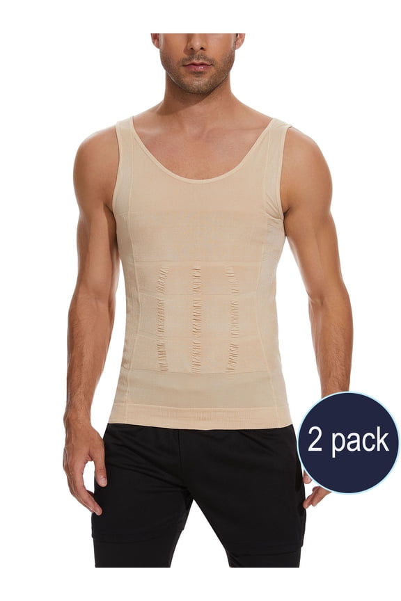 2 Pack Men Slimming Body Shaper Vest Chest Compression Shirts Abs Abdomen Slim Tank Top Undershirt Shapewear Tank Top for Men