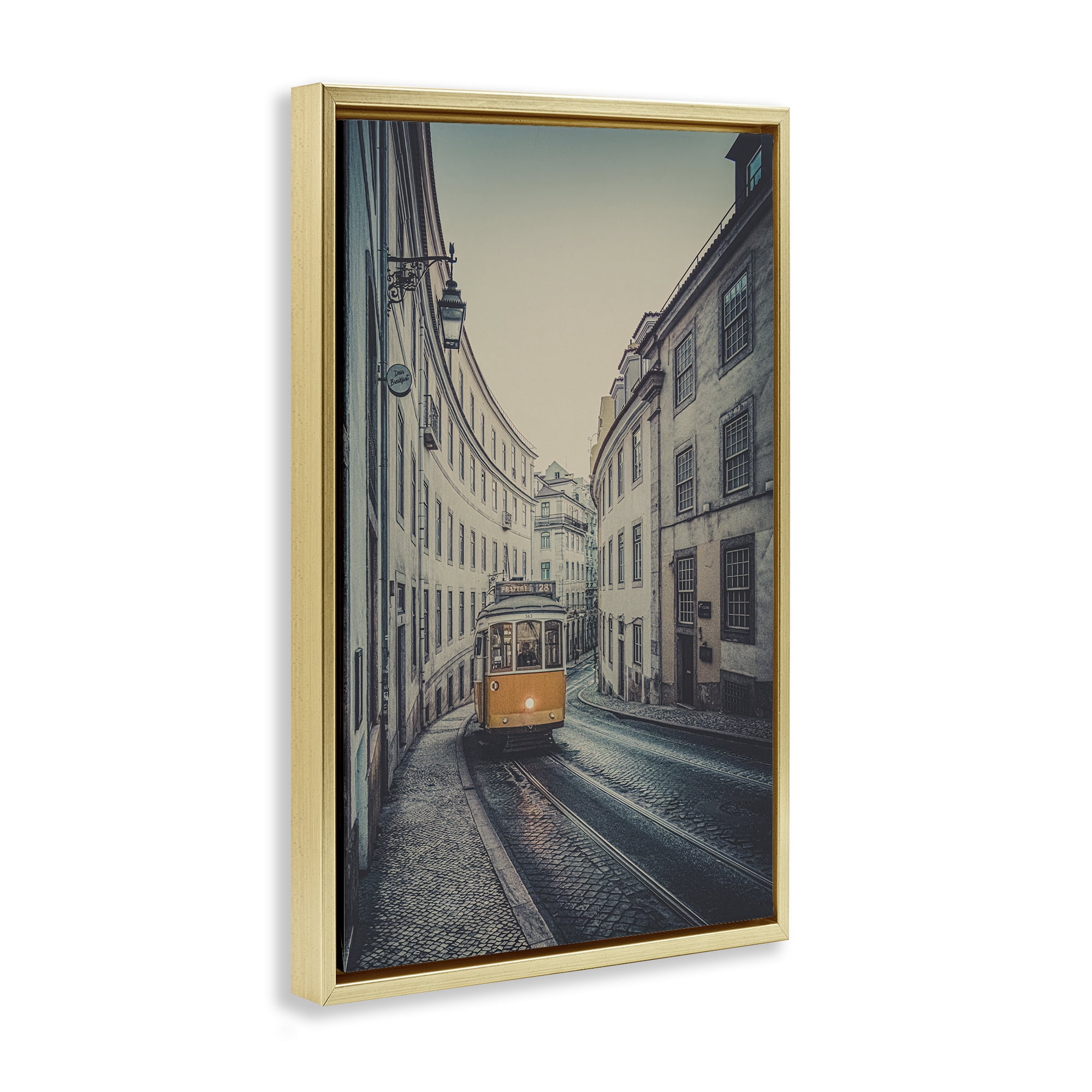 Stupell Industries Trolley Car Cityscape Town & City Photography Gold Floater Framed Art Print Wall Art, 21 x 31