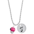 thumbnail image 1 of Delight Jewelry Silvertone Hot Pink Ladybug Spinner Silvertone Script Initial Disc - T - Charm Necklace, 20"+3", 1 of 4