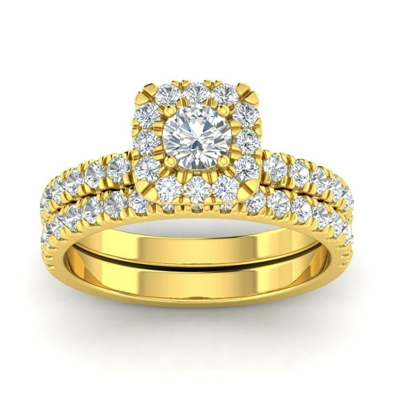 Certified 1.50ctw Diamond Halo Engagement Ring Bridal Set in 10k Yellow Gold (G-H, I2-I3)