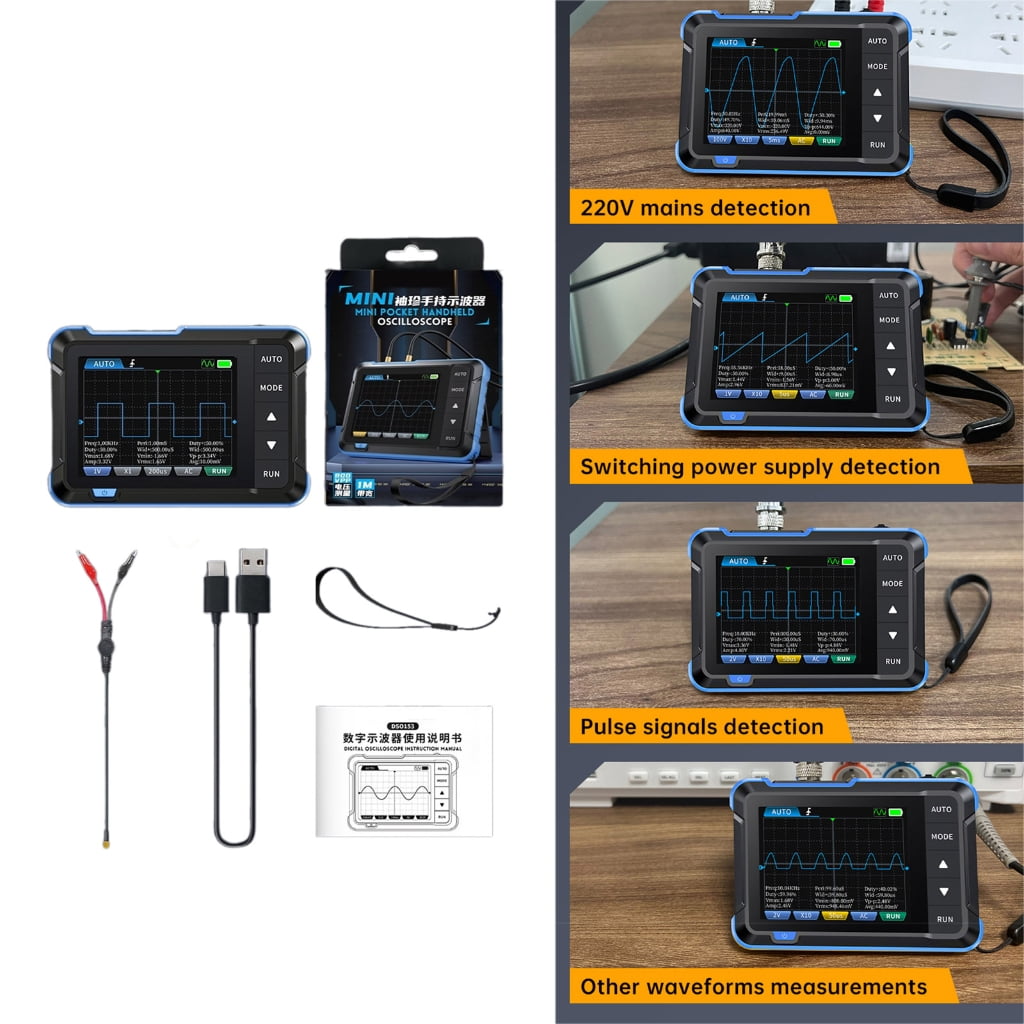 2 in 1 Digital Oscilloscope 1MHz Bandwidth Waveform Generator 1000mAh Battery