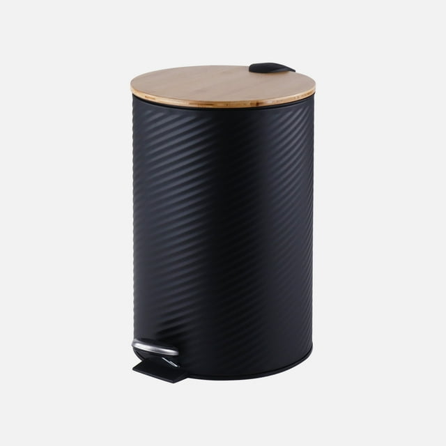 Poubelle à Pédale en Lin Mat Gaufré, 12 L - Noir