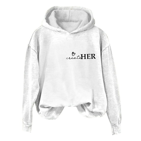 Hooded Sweatshirts Tops for Women Letter Printed Casual Holiday Hoodie Valentines Girlfriend Gifts Plus Size S-5x (X-Large, White 02)
