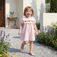 thumbnail image 2 of Toddler Little Girl Back to School Outfit First Day of School Pre Kindergarten Plaid Smocked Short Sleeve Dress Summer Clothes 2-7T, 2 of 9