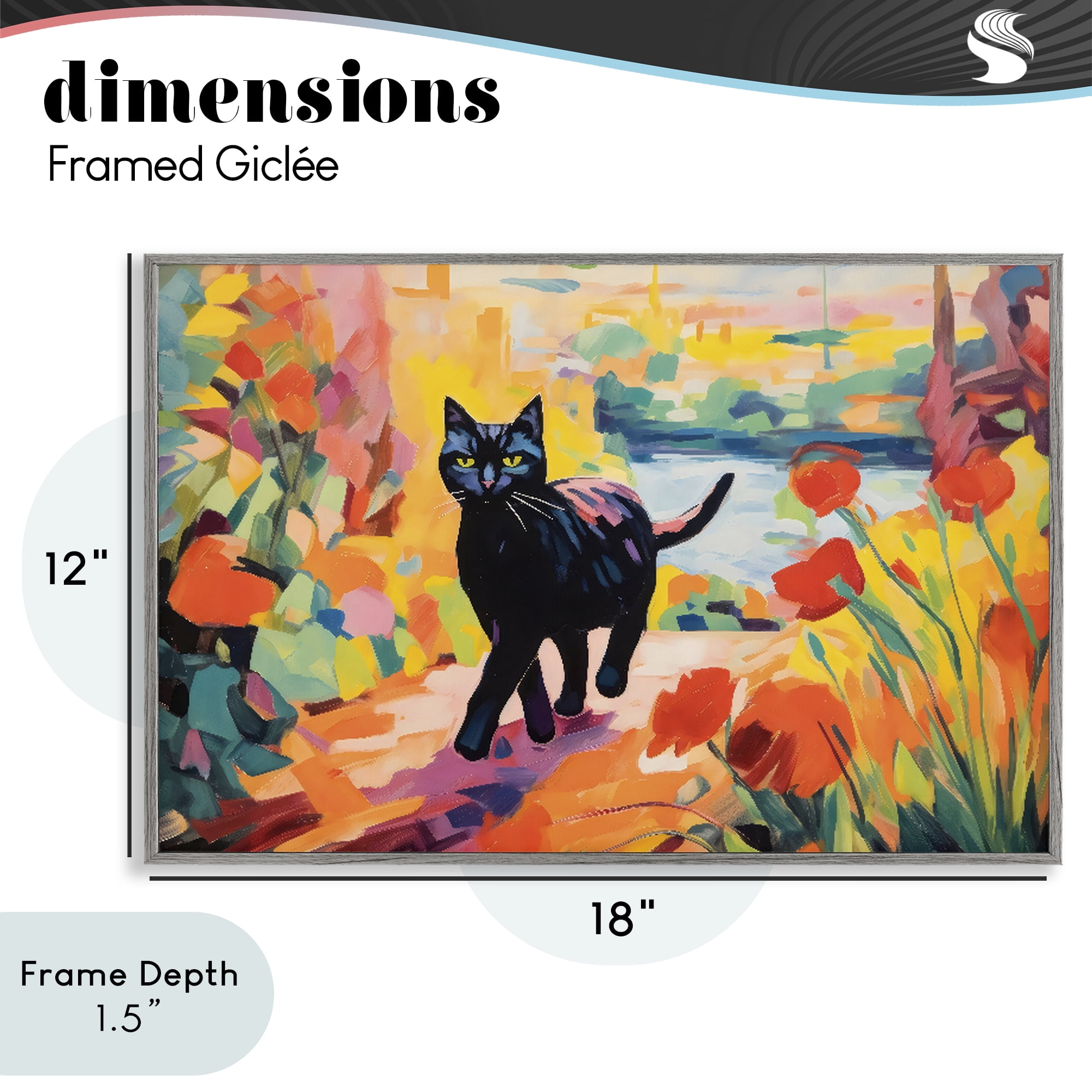 Stupell Industries Sunlit Black Cat in Garden Gray Framed Giclee Art, design by Creative Studio