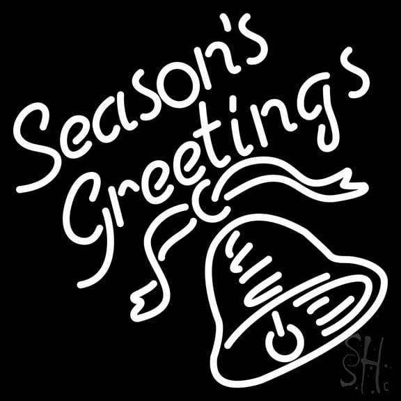 Seasons Greetings With Bell LED Neon Sign 16 x 16 - inches, Clear Edge Cut Acrylic Backing, with Dimmer - Bright and Premium built indoor LED Neon Sign for special occasion decor.