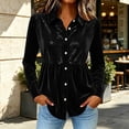thumbnail image 5 of Party Tops for Women Sequins Velvet Patchwork Button Down Collar Dressy Blouses Long Sleeve Elegant Shirts (S, Black), 5 of 6