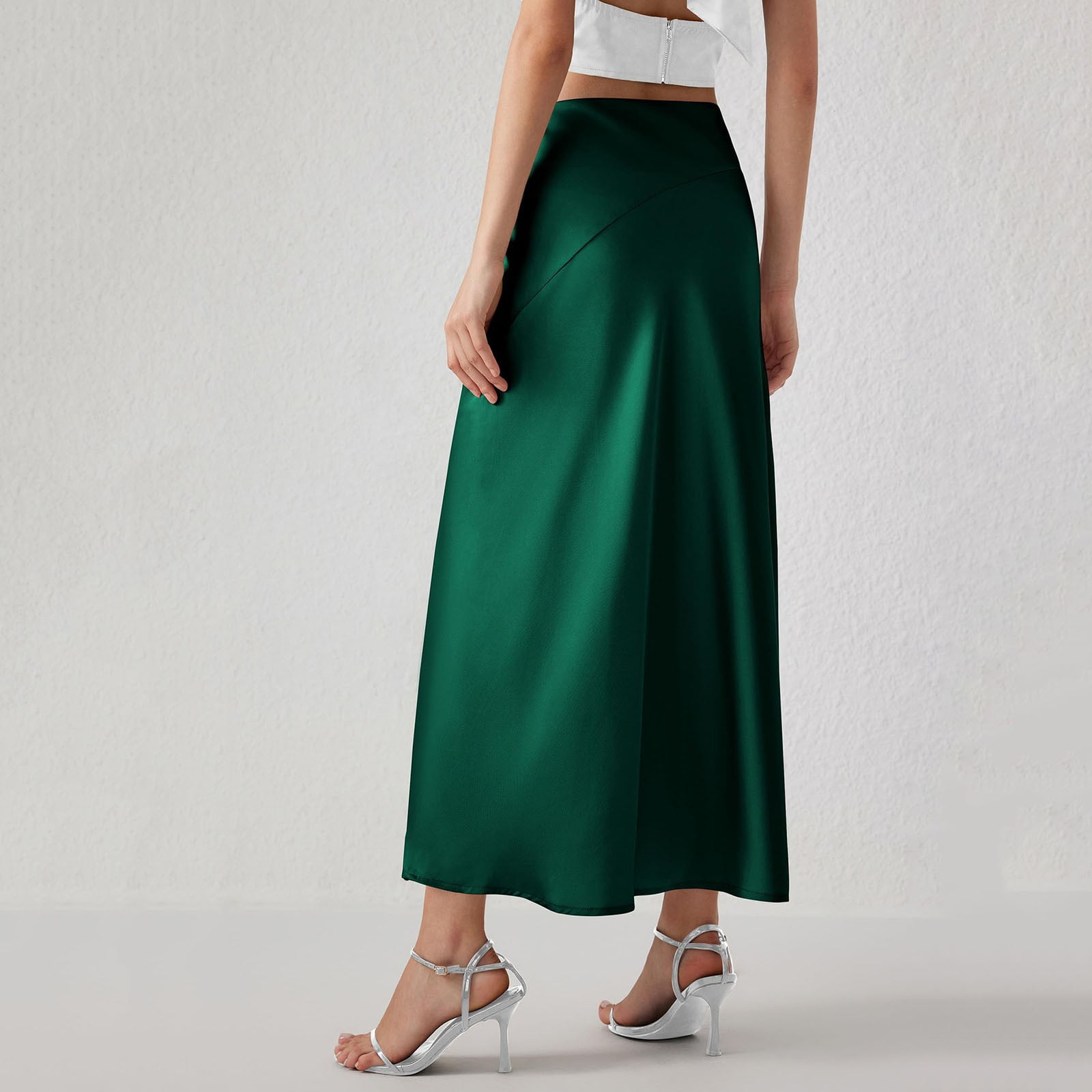 Green silk midi skirt pleated discount