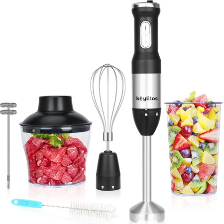 5 in 1 Immersion Hand Blender Mixer, [Upgraded] 1000W Handheld Stick Blender with 600ML Chopper, 800ML Beaker, Whisk and Milk for Smoothie, Baby Food, Sauces Red,Puree, Soup (Black)