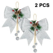 2 pcs Christmas Bow Decorations, Wreaths Bows, Large Christmas Tree Bow, Sequin Bow Ties, Xmas Decorative Bows Ornaments for Home Christmas Party