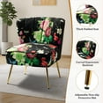 thumbnail image 6 of Upholstered Floral Accent Slipper Chairs Set of 2 Side Dining Chair Wingback Armless Sofa Tufted Back Golden Legs Home Living Room Bedroom Black, 6 of 8