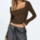 thumbnail image 4 of Camiseta de punto sexy para mujer, camiseta de manga larga con cuello cuadrado y corte ajustado en el interior, ropa interior sexy con escote en U, 4 of 4