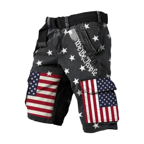 CAIVO Mens Cargo Shorts 4Th Of July Patriotic Print With Pockets Loose Fit Lightweight Outdoor Casual Summer Everyday Wear Leisure Beach Bottoms,Black,L