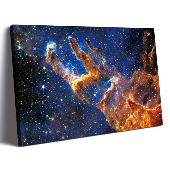 2D Flat 1pc Wooden Framed Extra Large Canvas Wall Art, Pillars Of Creation, Space Telescope Art, Cosmic Cliffs Canvas Print, Nebula Wall Art, Carina Nebula Painting,