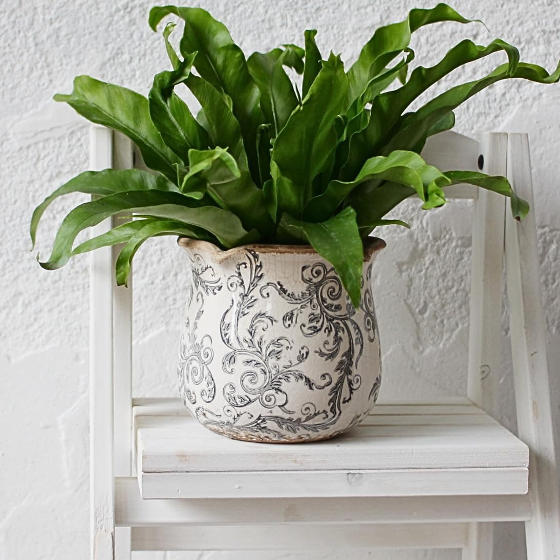 Ceramic Pots for Plants, Vintage Plant Pot with Drainage Hole, 6.11in. Planter for Indoor Plants, Crackle Glaze Finish Flower Pot, Perfect Tuscan Ceramic Planter for Gardening, Gray Swirls