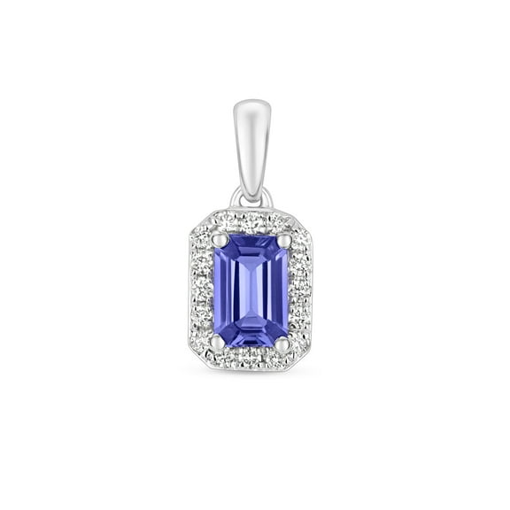 9k White Gold Women Diamond Pendant Brilliant Cut 0.10 Carat HI - I1 with Tanzanite - 15mm*7mm