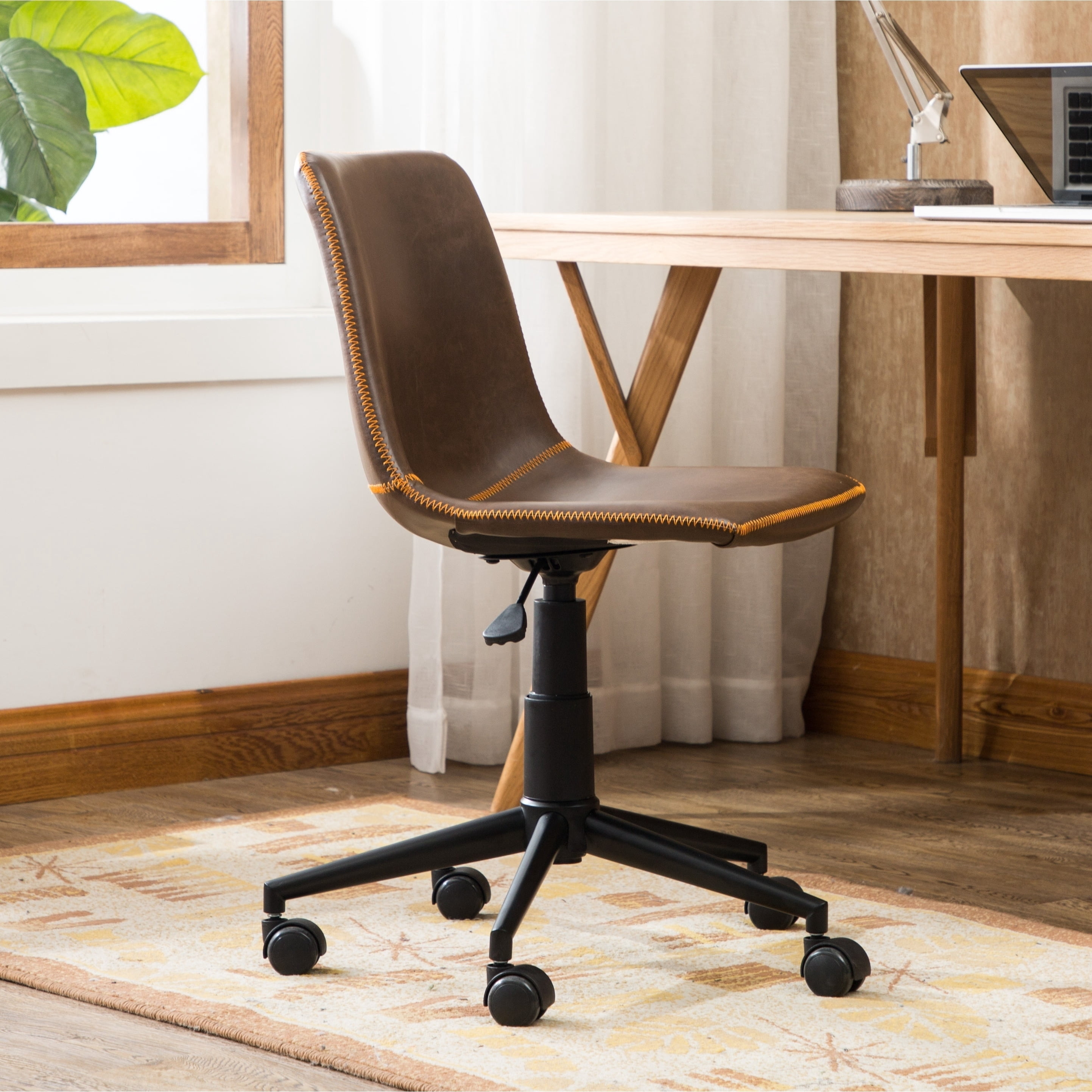 Roundhill Furniture Cesena Faux Leather Swivel Office Chair in Antique Gray