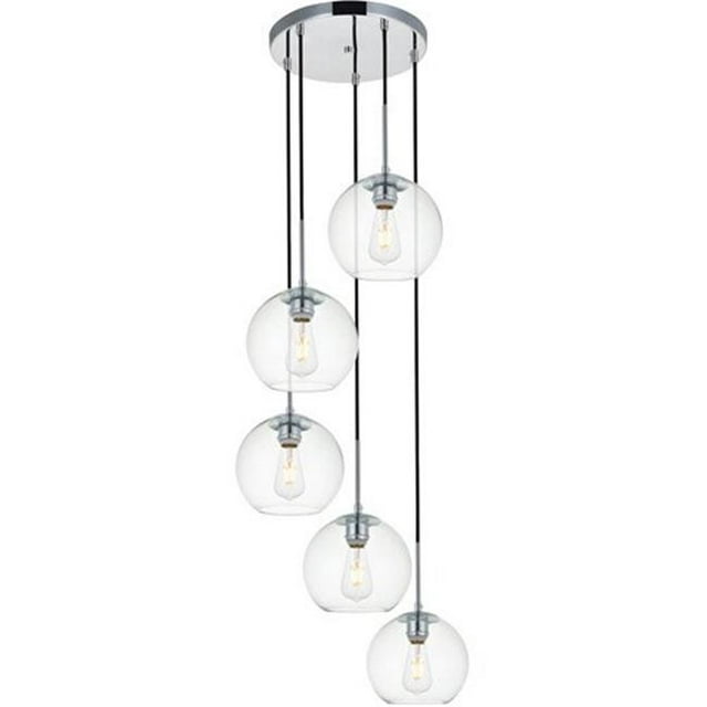 Living District LD2226C Baxter 5 Lights Pendant Ceiling Light with Clear Glass, Chrome