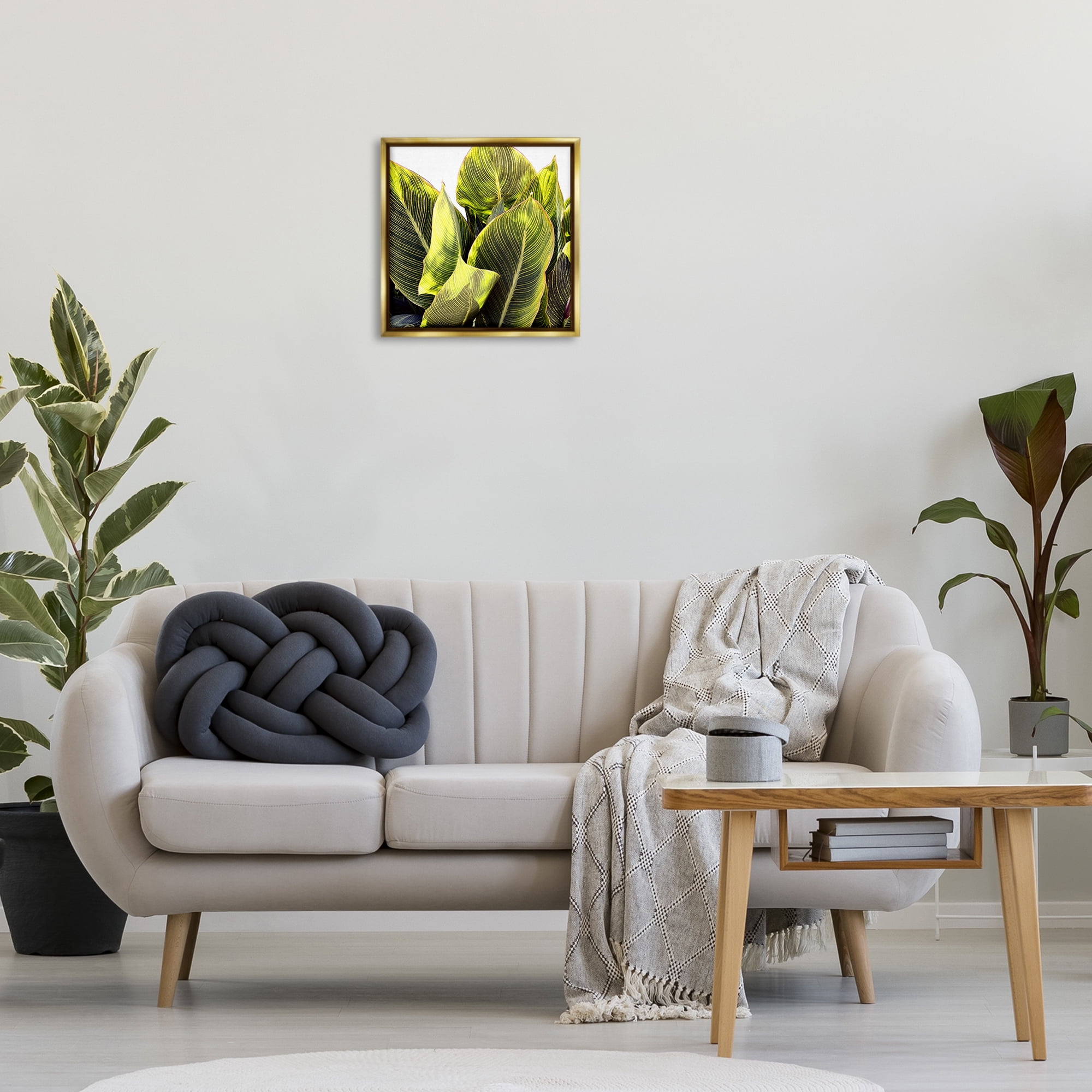 Stupell Industries Bright Tropical Leaves Botanical & Floral Painting Gold Floater Framed Art Print Wall Art, 18 x 18