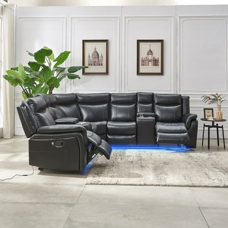 Grey Leather Sectional Sofa With Recliners Matttroy