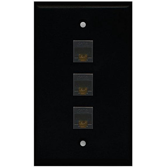 RiteAV (1 Gang Flat 3 Cat6 Black Wall Plate Black