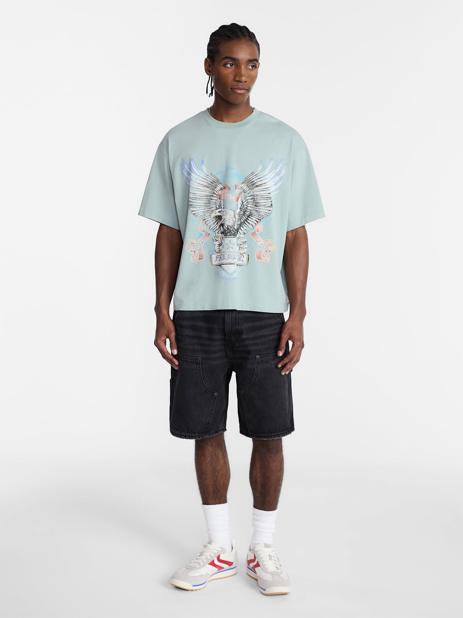 No Boundaries Boxy Fit Heavyweight Graphic Tee Shirt, Men's XS-4XLT
