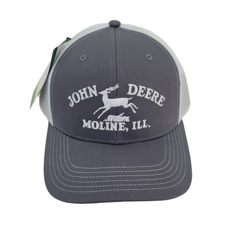 John Deere Gorra gris Moline 112 Fit Gorra de malla blanca Vintage bordado  Logo Hat, Negro 