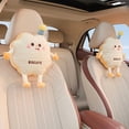 thumbnail image 3 of White 1pc Cute Plush Car Headrest Pillow - Smiling Biscuit/Biscuits-like (Biskit) Shape with Soft Marshmallow-like Top, Adorable Smiling Face & Black Eyes - Neck for Women & Men Drivers, 3 of 10