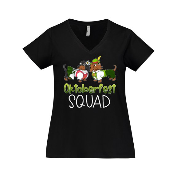 Inktastic Oktoberfest Squad- Cute Dachshunds in German Costumes Women's Plus Size V-Neck T-Shirt
