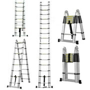 16.5FT Aluminum Telescoping Extension Ladder 330lbs Max Capacity Lightweight Portable Multi-Purpose Folding with Support Bar Anti-Slip EN131 Certificated