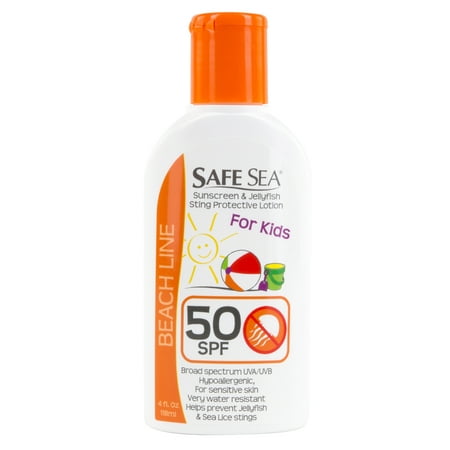 Safe Sea 4 OZ Sunscreen with Jellyfish Sting Protection Lotion with SPF 50 for
