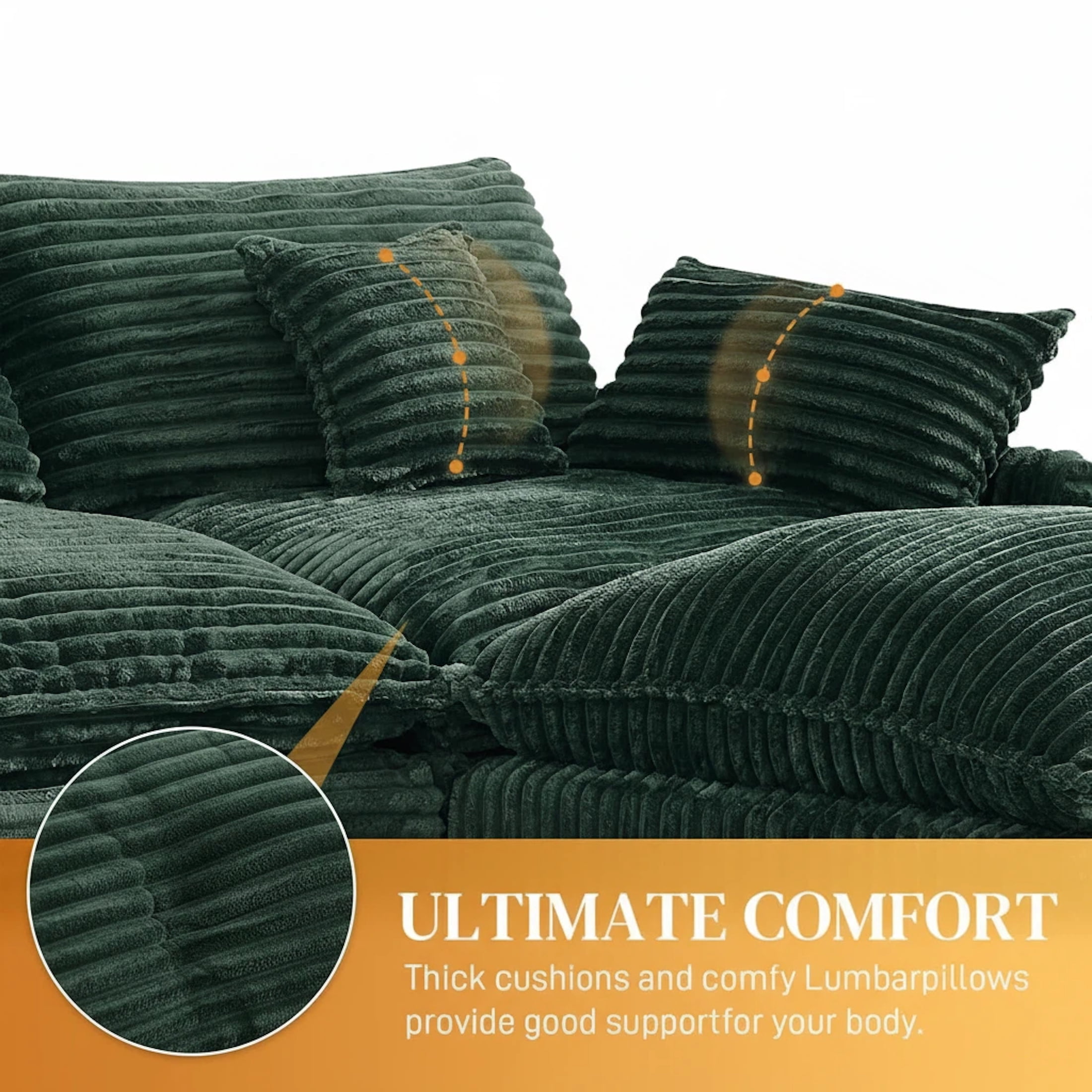 Vinform 145" U Shaped Cloud Couch Sectional with USB Charging, Hidden Storage, Cup Holders & Double Chaise, Green