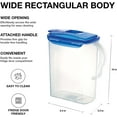 thumbnail image 3 of Aqua Fridge Door Water Jug with Handle BPA Free Plastic Pitcher with Flip Top Lid Perfect for Making Teas and Juices, 2 Quarts, Clear, 3 of 3