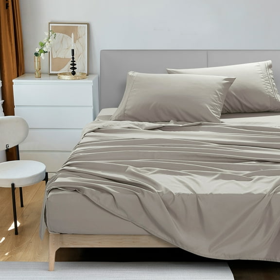 ESCA Taupe Bed Sheets Set - OEKO-TEX Certified, 4-Piece Set (Flat Sheet, Fitted Sheet, Pillowcases) Twin Size