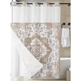 thumbnail image 3 of No Hook Shower Curtain with Snap-in Liner, Brown Boho Waterproof Fabric Bathroom Curtains, Vintage Abstract Art Floral Ethnic Tribe Bath Curtains & Mesh Top Window 72"x96" Extra Long, 3 of 9