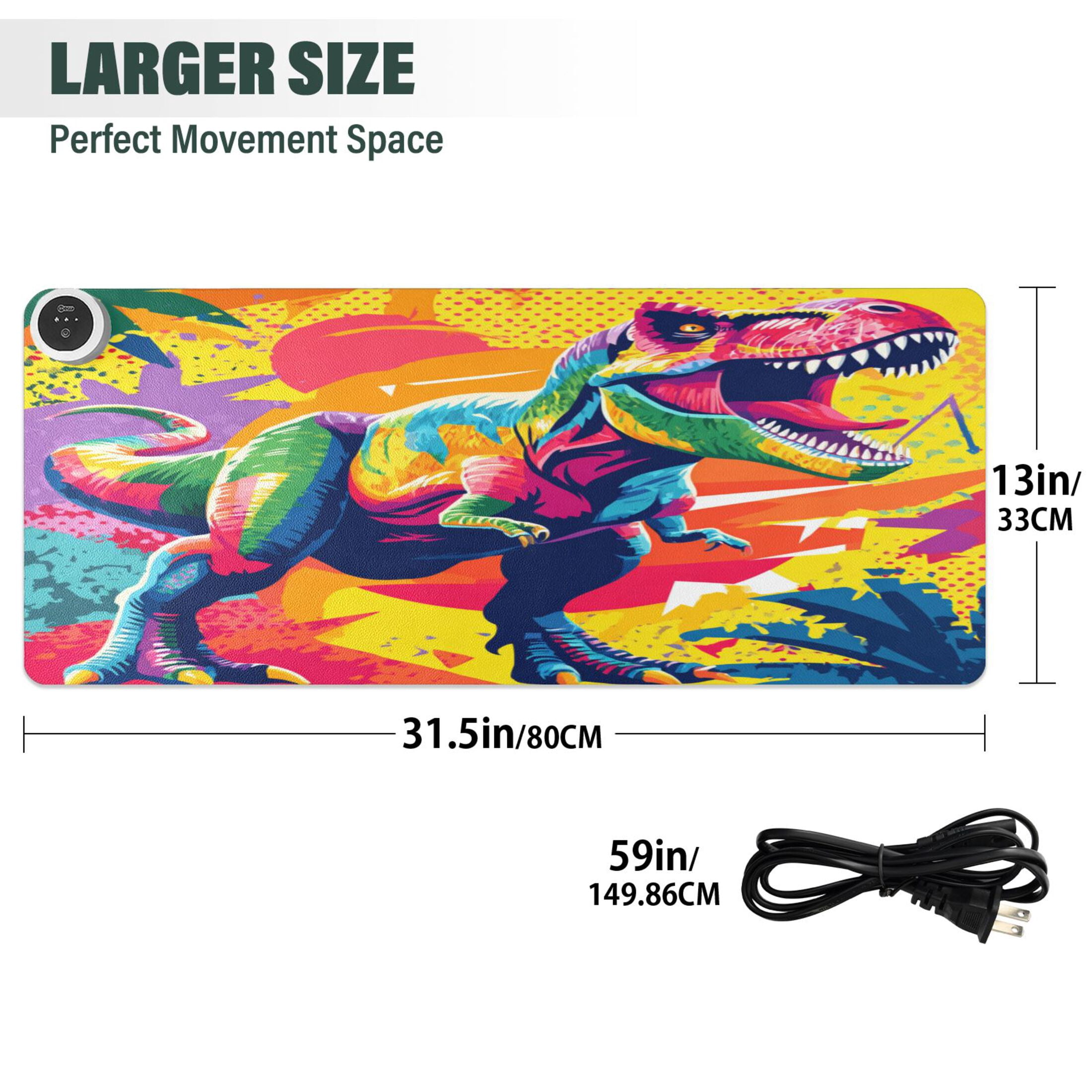 Large Heated Desk Mat Mouse Pad 31.5"x13"PU Leather Graphene Heating Desk Warmer with 3 Temperature Settings 110V US Plug Non-Slip Warm Pad for Home, Office, and Gaming Bold Tropical Dino Design