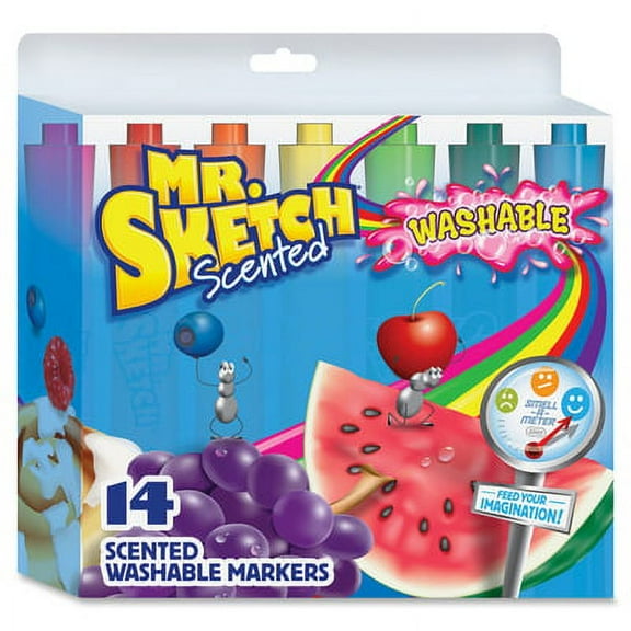 Mr. Sketch-1PK Washable Markers, Broad Chisel Tip, Assorted Colors, 14/Set