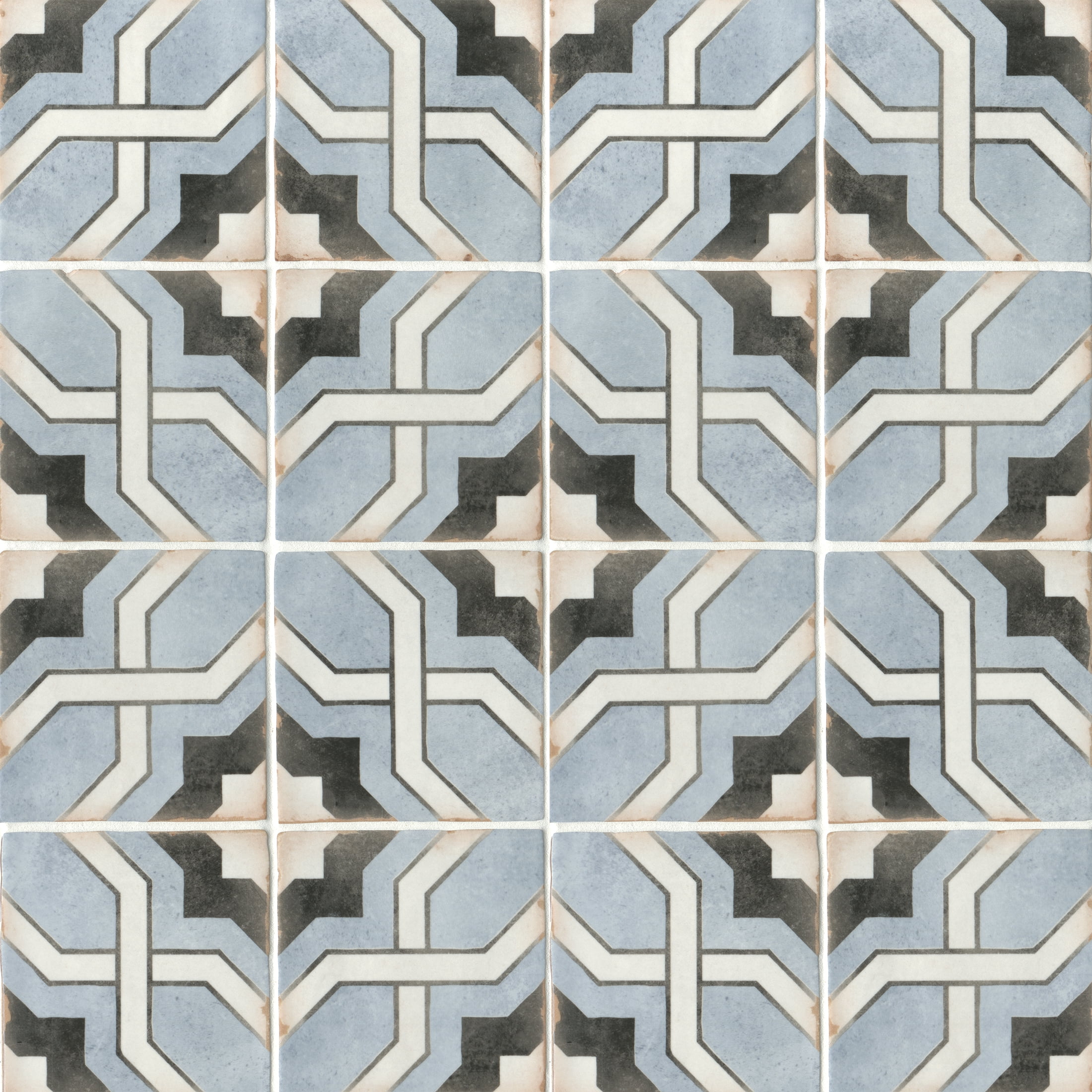 Casablanca 5" x 5" Blue and Black Ceramic Patterned Tile