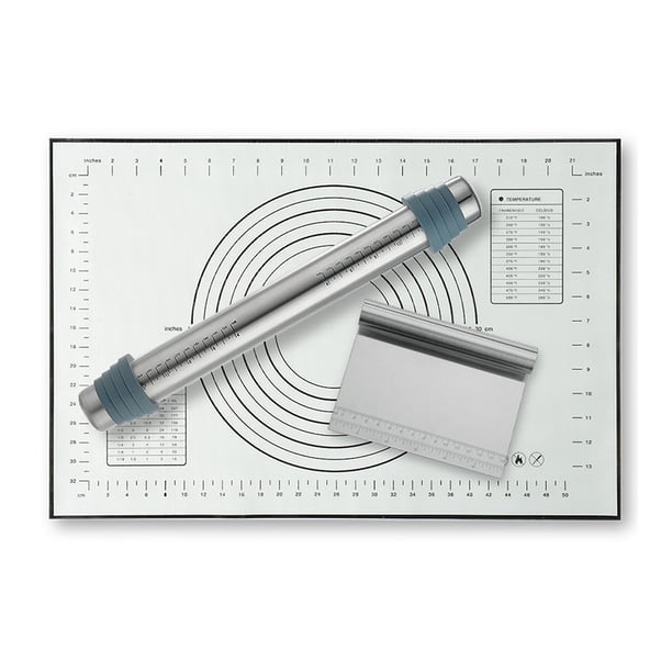 Estera de silicona antiadherente, rodillo de amasar para harina de espesor ajustable, raspador de masa, resistente y resistente Jadeshay A