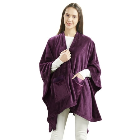 Angel Wrap Cozy Plush Glimmersoft Throw Blanket with Satin Trim Pockets ...
