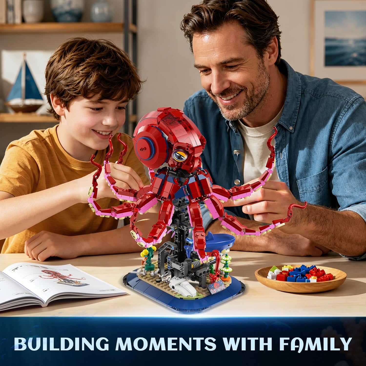 TERRAMUS Set de Construcción de Pulpo Mecánico, 1031 Piezas Kit de Bloques de Animal Oceánico Autómata Móvil con Soporte de Exhibición de Aguas Profundas para Niños de 12+ Años 6